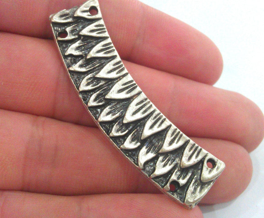 2 Eagle Feather Pendant Antique Silver Plated Connector  With Four Holes, Findings (55x13 mm)  G9487