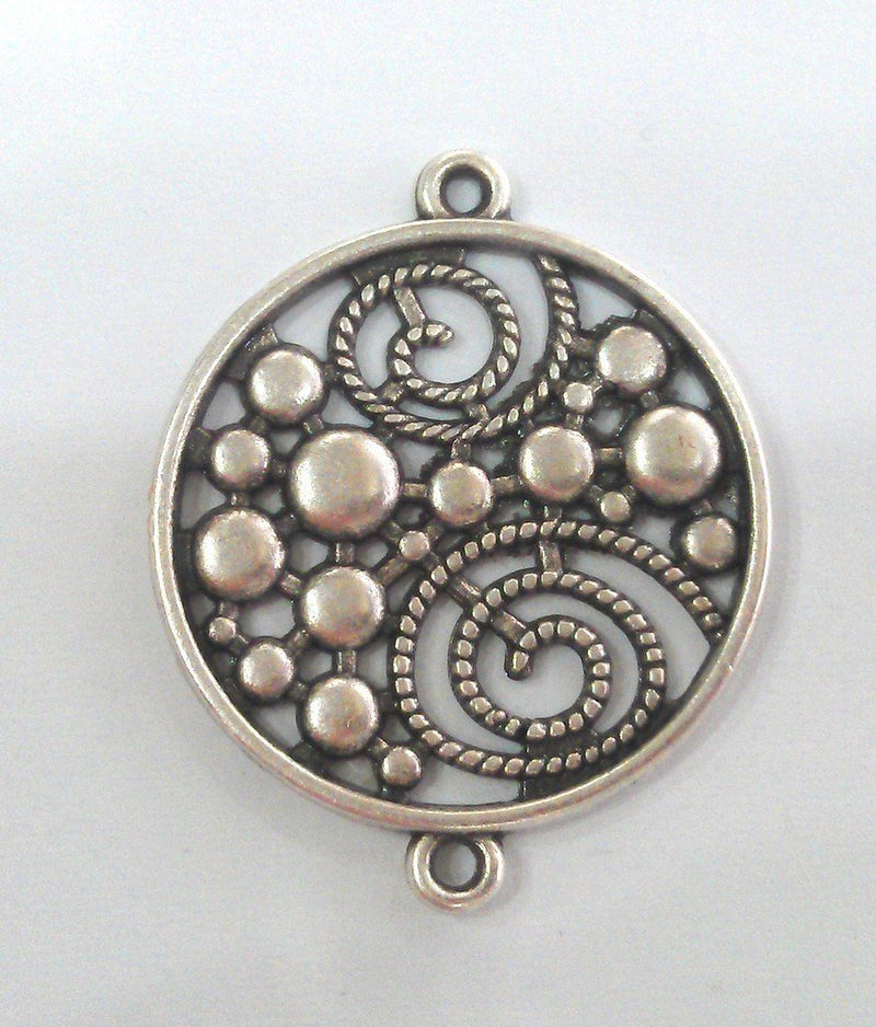 2 Pcs. (30 mm)  Matte Silver Plated Metal  Connector  with two holes, Pendant G9436