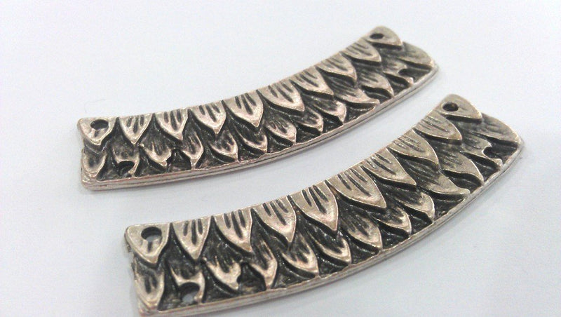2 Eagle Feather Pendant Antique Silver Plated Connector  With Four Holes, Findings (55x13 mm)  G9487