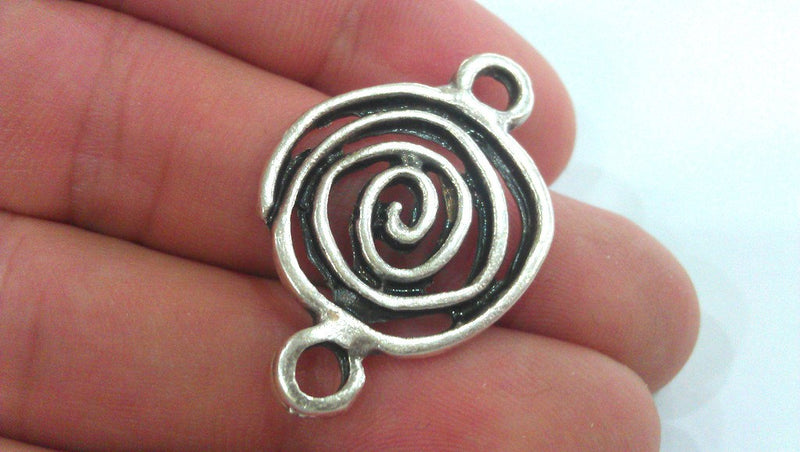 4 Silver Charm Antique Silver Plated Metal  Connector  with two holes, Pendant 4 Pcs. (24 mm)   G9563