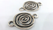 4 Silver Charm Antique Silver Plated Metal  Connector  with two holes, Pendant 4 Pcs. (24 mm)   G9563