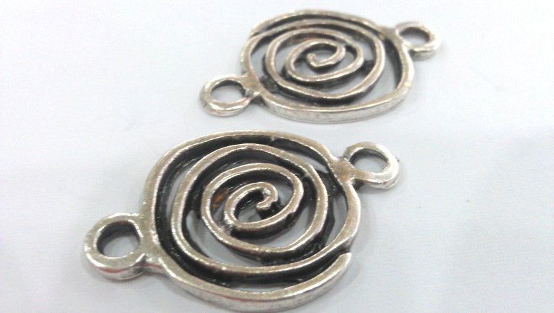 4 Silver Charm Antique Silver Plated Metal  Connector  with two holes, Pendant 4 Pcs. (24 mm)   G9563