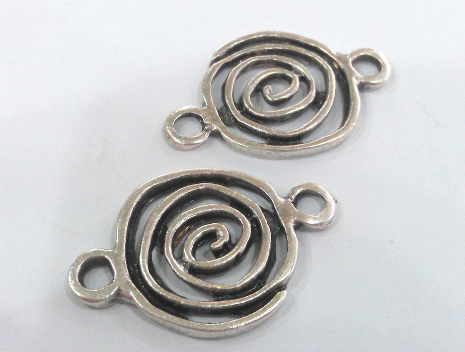 4 Silver Charm Antique Silver Plated Metal  Connector  with two holes, Pendant 4 Pcs. (24 mm)   G9563