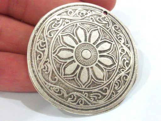 5 Pcs (45 mm) Oxidized Silver Plated  Medallion  Pendants  G16855