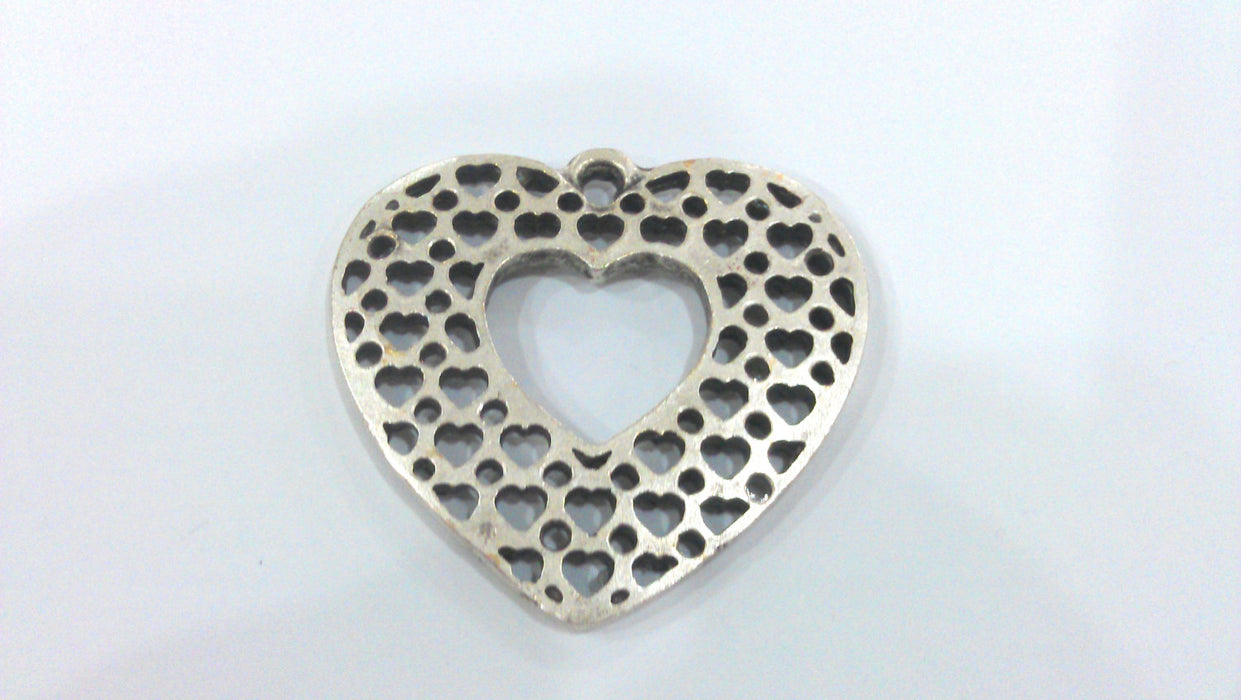 2 Pcs (48x42 mm) Matte Silver Plated Metal Heart  Connector , Pendant  G10975