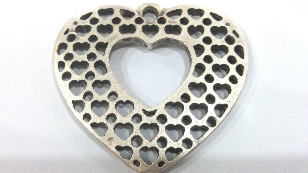 2 Pcs (48x42 mm) Matte Silver Plated Metal Heart  Connector , Pendant  G10975