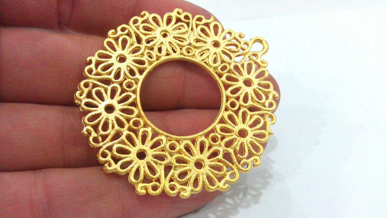 Gold Plated Flower Pendant  Connector  (51 mm)  G11584