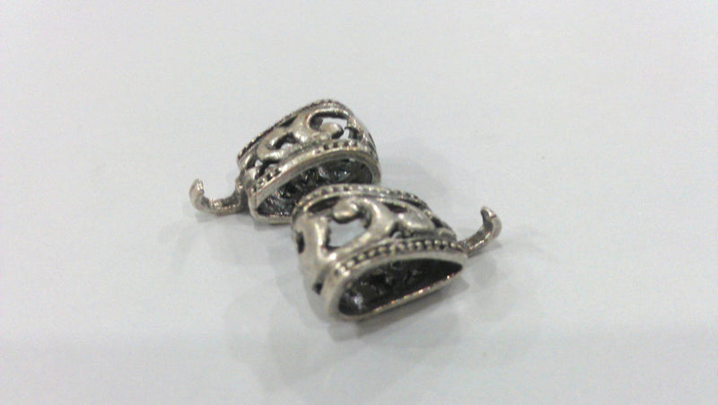 2 Bail Findings Antique Silver Plated Brass Connector ,Findings  G14561