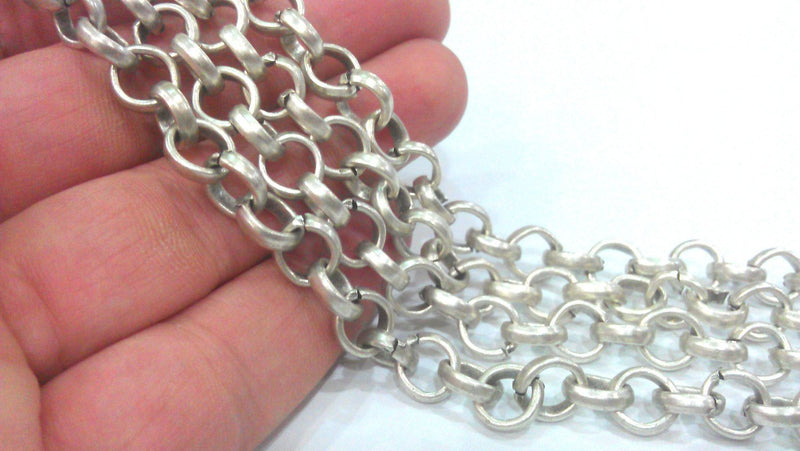 1 Meter - 3.3 Feet  (9 mm) Antique Silver , Antique Silver Plated Large Rolo Chain  G12153