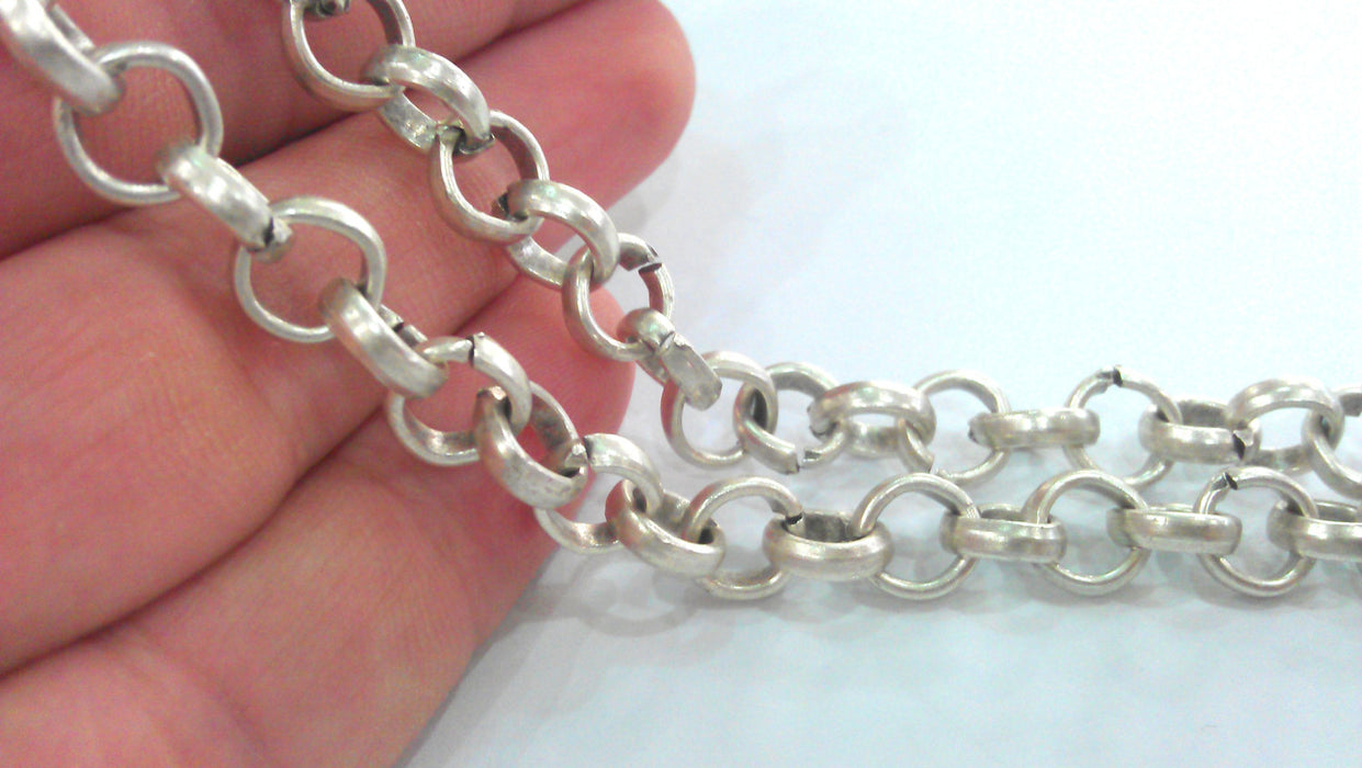 Silver Rolo Chain Antique Silver Plated Large Chain (10 mm) 1 meter - 3.3 feet G9559