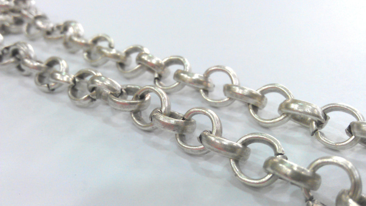 Silver Rolo Chain Antique Silver Plated Large Chain (10 mm) 1 meter - 3.3 feet G9559