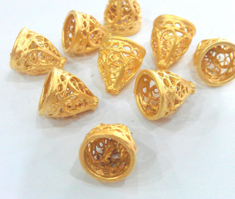 100 Gold Plated Cone Findings Gold Plated Brass  10 Pcs (14x12 mm)  G9442