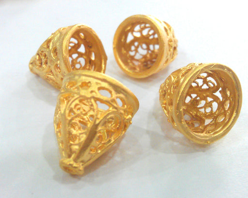 4 Pcs (14x12 mm) Cone Findings , Gold Plated Brass  G9442