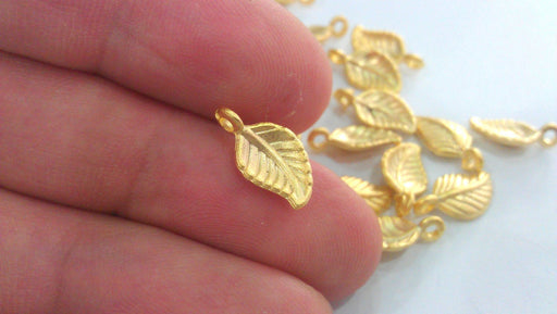 10 Leaf Charms Gold Plated Charms  (15x8 mm)  G1420