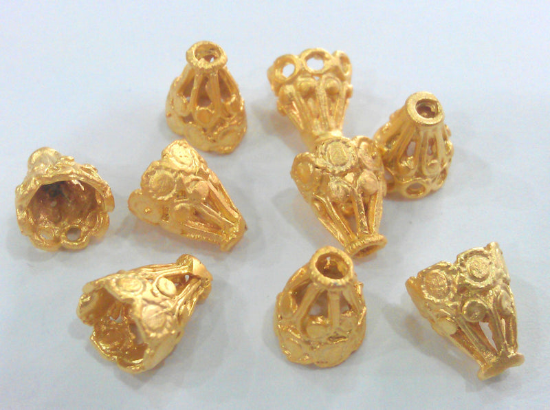 10 Pcs (12x9 mm) Cones Findings , Gold Plated Brass G1421