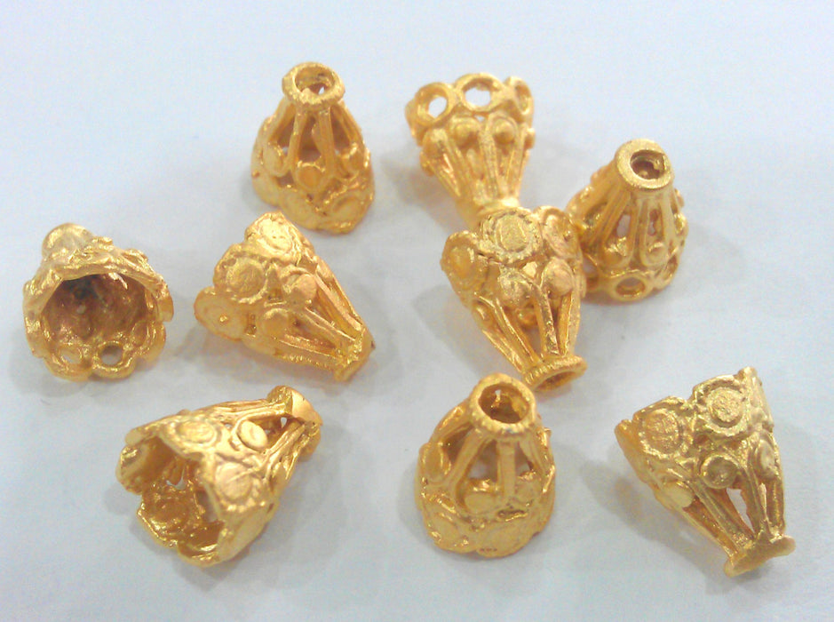 10 Pcs (12x9 mm) Cones Findings , Gold Plated Brass G1421