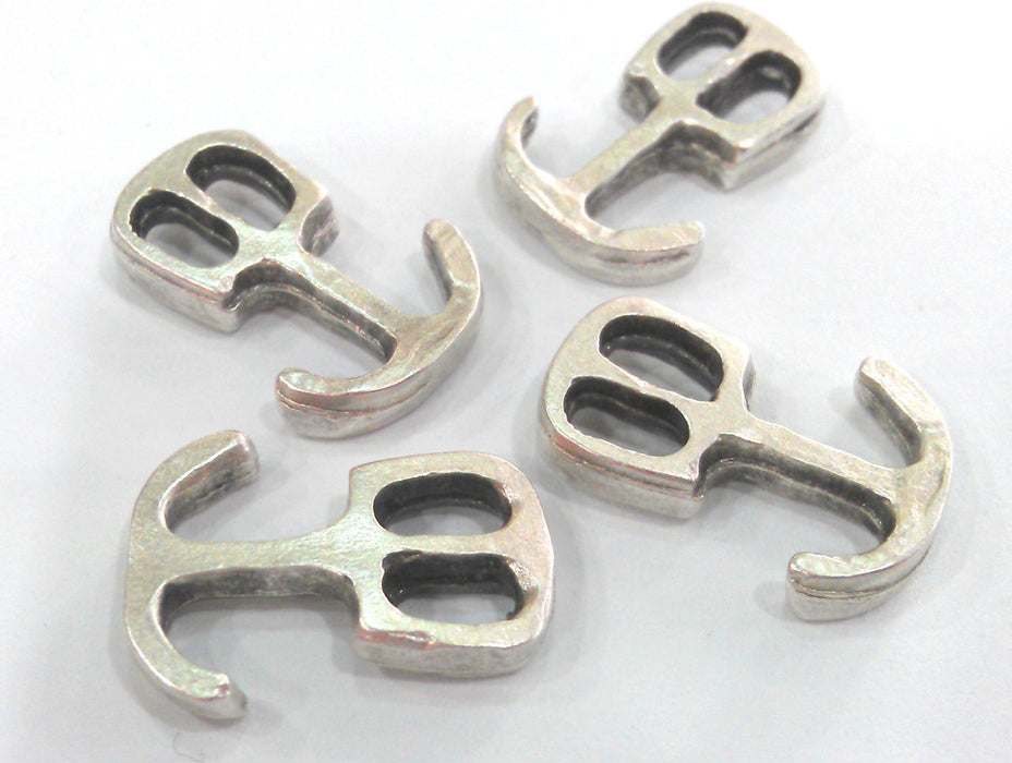 4 Silver Charm Antique Silver Plated Metal Anchor Connector  Charms 4  Pcs (20x15 mm)   G10969