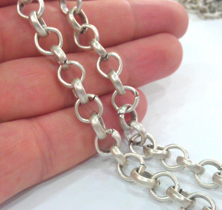 Silver Rolo Chain Antique Silver Plated Large Chain (10 mm) 1 meter - 3.3 feet G9559