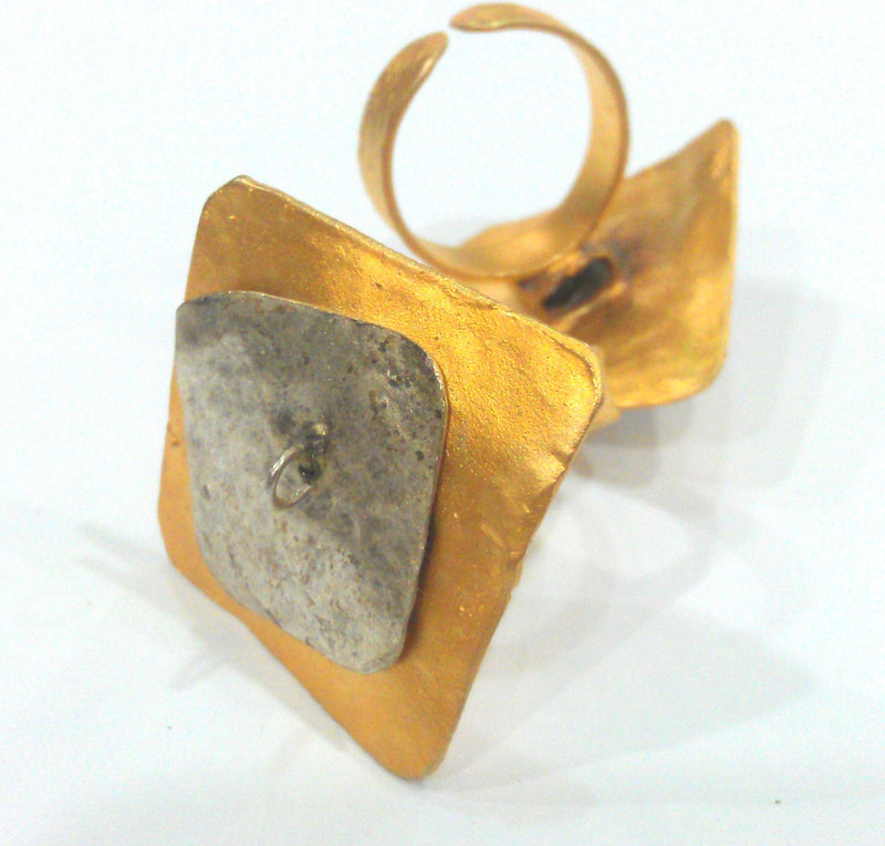 Gold Plated Brass and Antique Silver Plated Brass Adjustable  Ring,Findings G1430