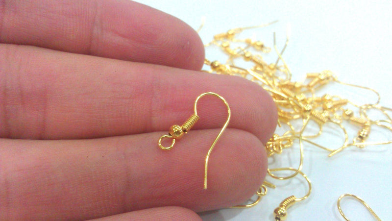 10 Pcs (5 pairs)  Earring Hook ,Findings , Shiny Gold Plated G9871