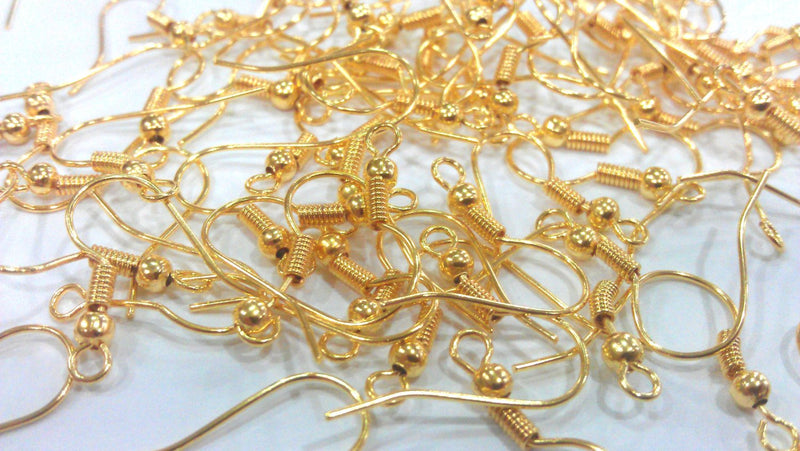 10 Pcs (5 pairs)  Earring Hook ,Findings , Shiny Gold Plated G9871