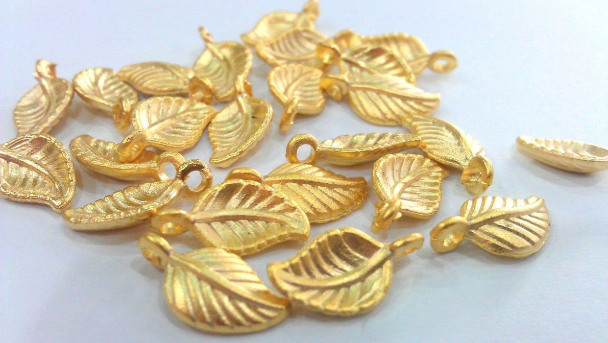 10 Leaf Charms Gold Plated Charms  (15x8 mm)  G1420