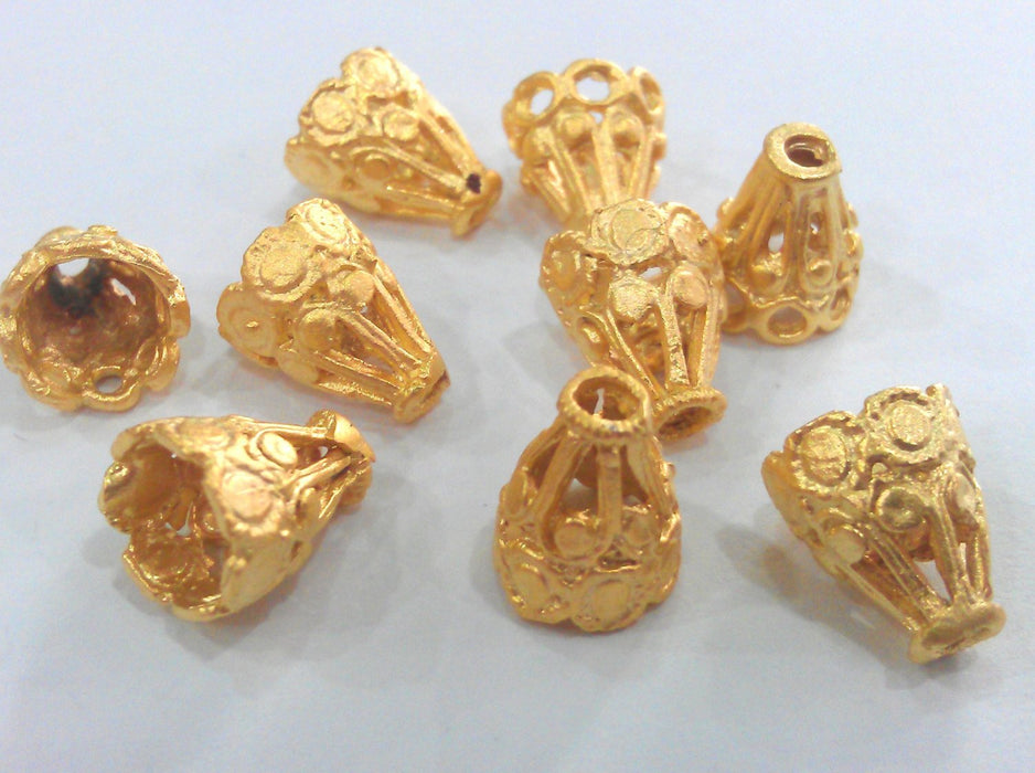 10 Pcs (12x9 mm) Cones Findings , Gold Plated Brass G1421