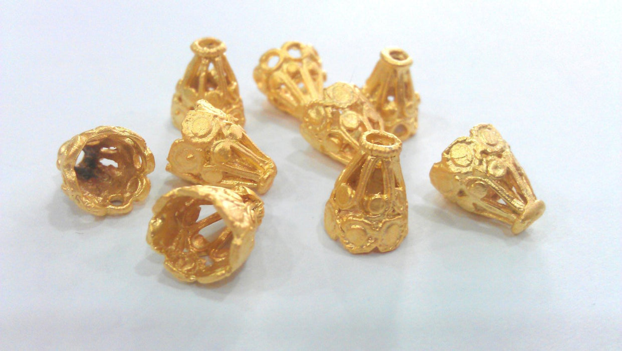 10 Pcs (12x9 mm) Cones Findings , Gold Plated Brass G1421
