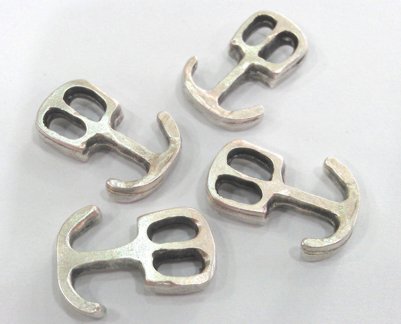 4 Silver Charm Antique Silver Plated Metal Anchor Connector  Charms 4  Pcs (20x15 mm)   G10969