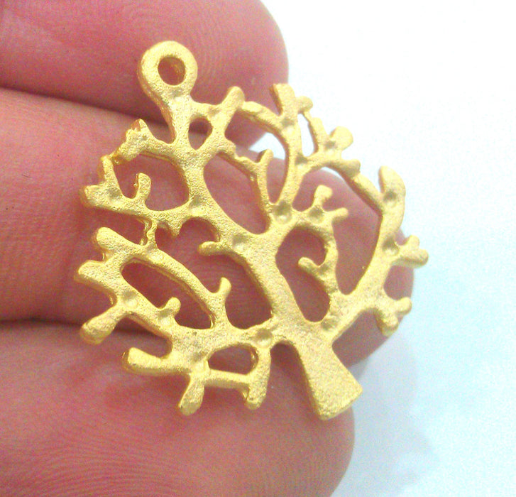 2 Tree Charms Gold Plated Brass (29x26 mm) G484