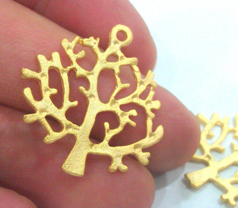 2 Tree Charms Gold Plated Brass (29x26 mm) G484