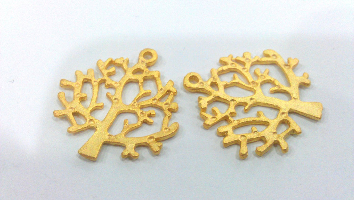 2 Tree Charms Gold Plated Brass (29x26 mm) G484