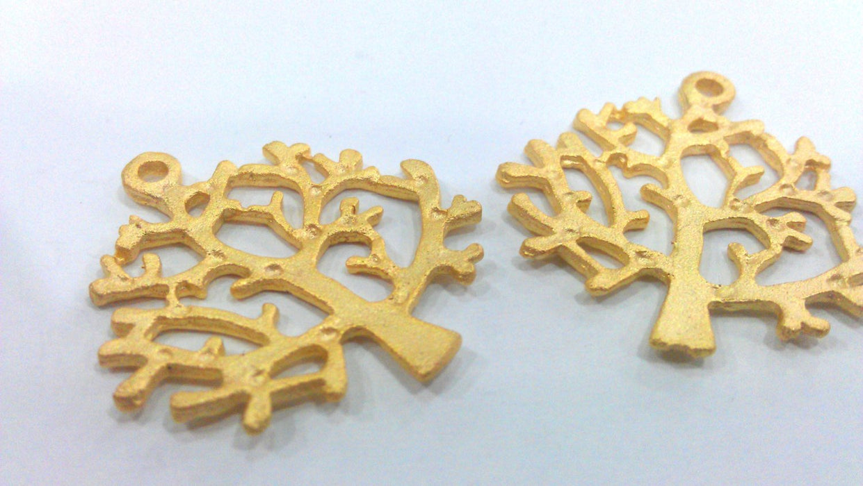 2 Tree Charms Gold Plated Brass (29x26 mm) G484