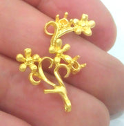 2 Pcs Flower Charms Pendant , Gold Plated Brass  G10