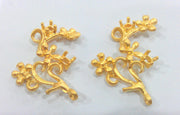 2 Pcs Flower Charms Pendant , Gold Plated Brass  G10