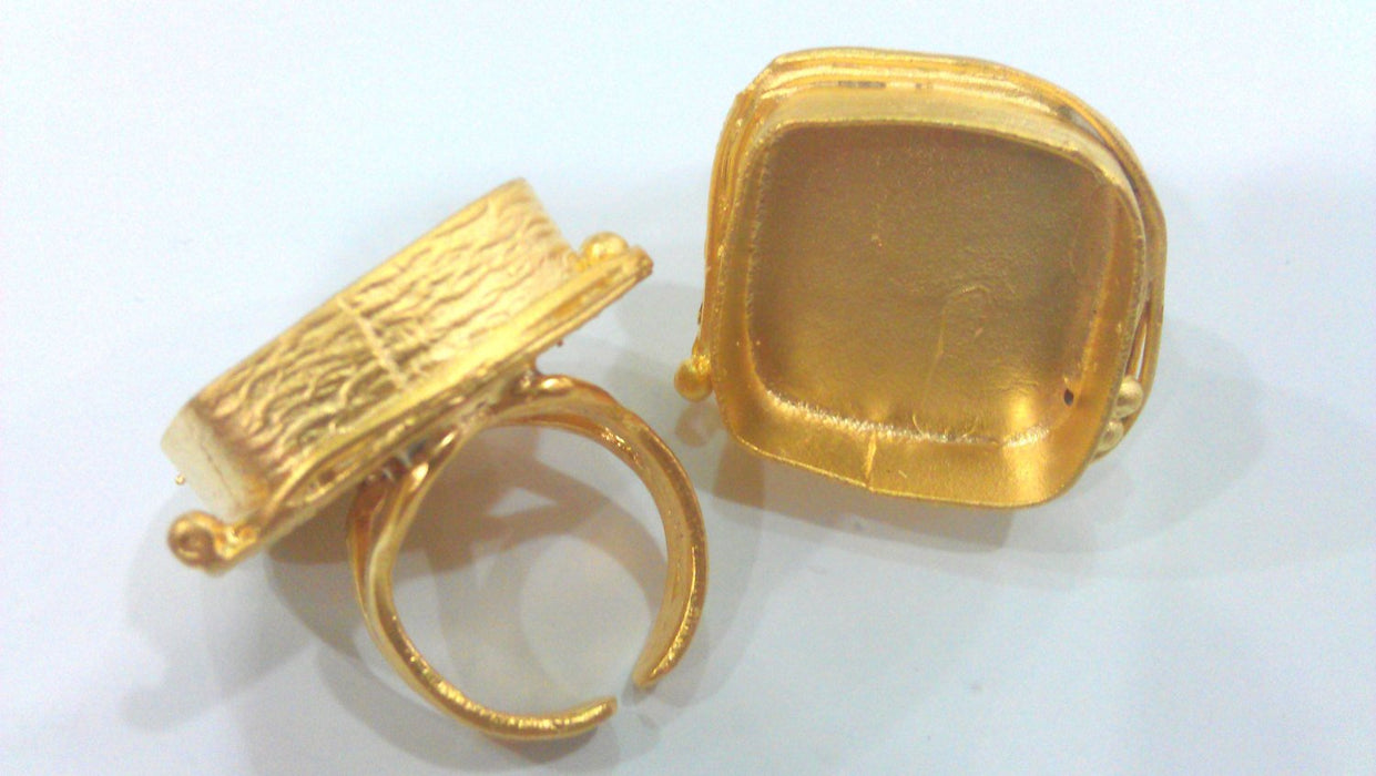 Adjustable Ring Blank (22 mm Blank)  , Bezel Settings,Cabochon Base,Mountings, Gold Plated Brass G1436