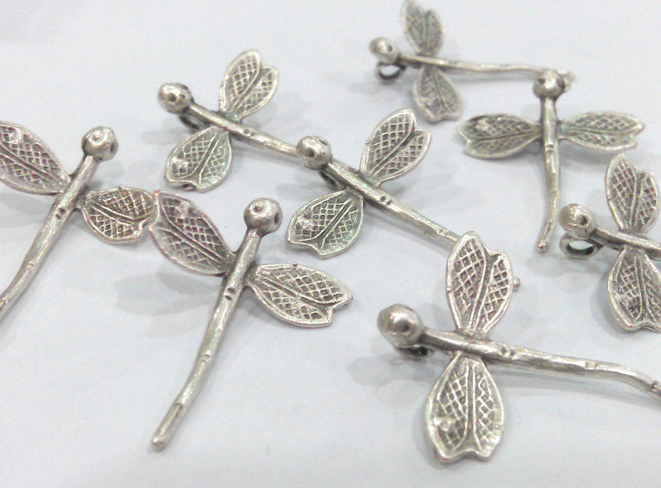 4 Dragonfly Charm Antique Silver Plated Brass (30x23 mm) G9844