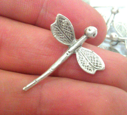 4 Dragonfly Charm Antique Silver Plated Brass (30x23 mm) G9844
