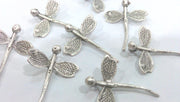 4 Dragonfly Charm Antique Silver Plated Brass (30x23 mm) G9844