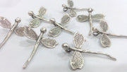 4 Dragonfly Charm Antique Silver Plated Brass (30x23 mm) G9844