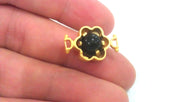 Gold Plated Black Connectors , Gold Plated Brass Bezel 14 mm   G1470