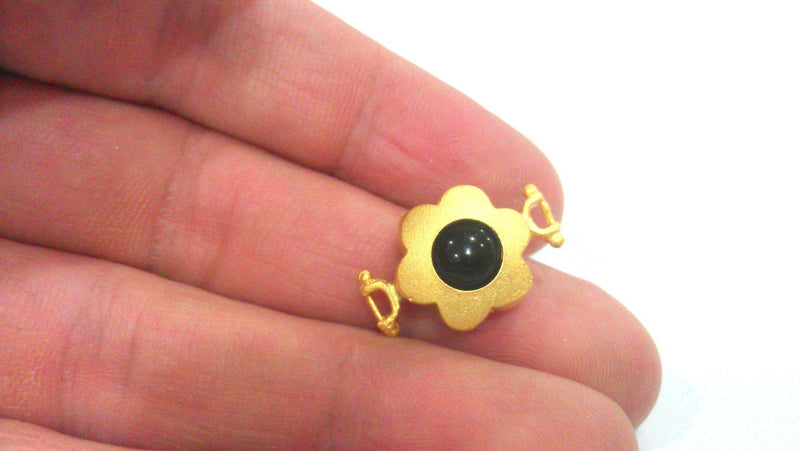 Gold Plated Black Connectors , Gold Plated Brass Bezel 14 mm   G1470