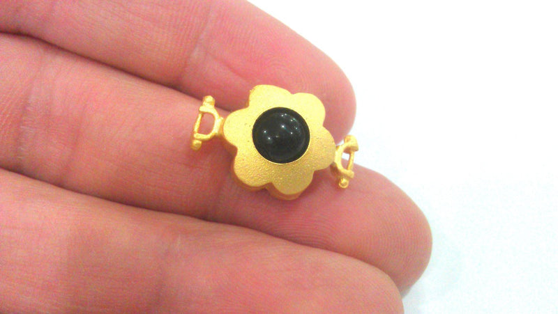 Gold Plated Black Connectors , Gold Plated Brass Bezel 14 mm   G1470