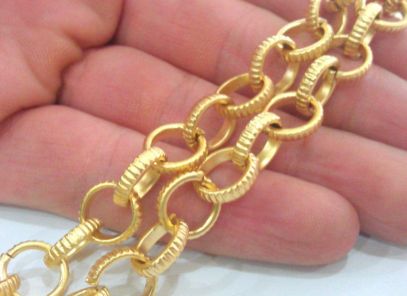 Gold Rolo Chain , Large Gold Plated Chain (11mm) 1 Meter - 3.3 Feet   G9471