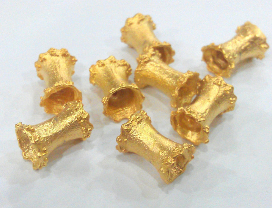 4 Gold Tube Beads , Gold Plated  Brass  (13x8 mm)  G9458