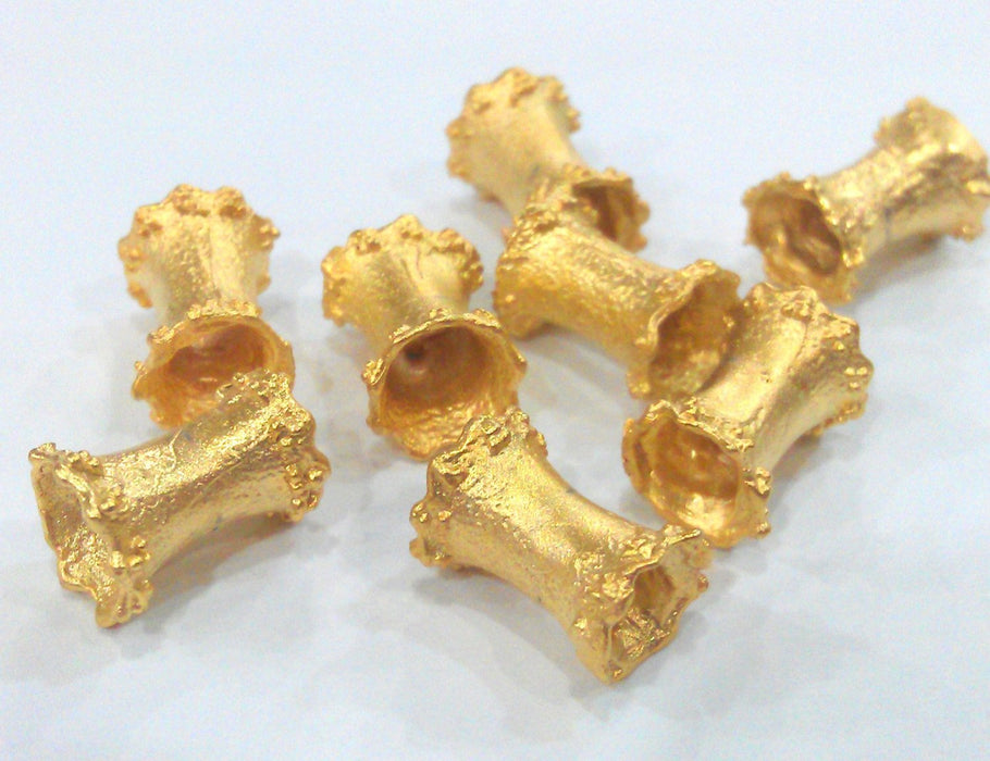 4 Gold Tube Beads , Gold Plated  Brass  (13x8 mm)  G9458