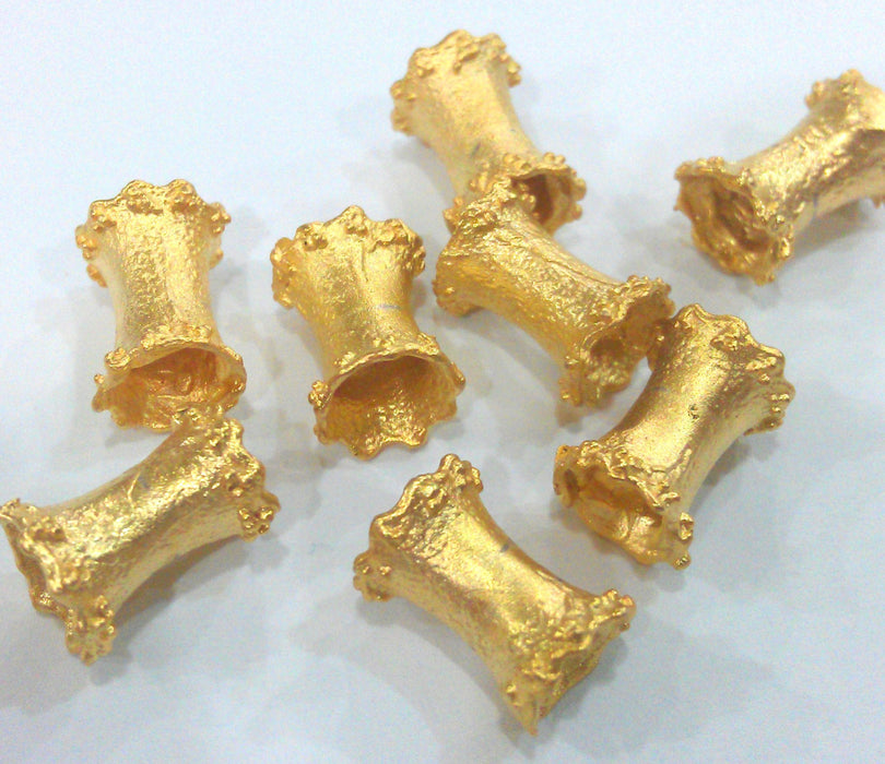 4 Gold Tube Beads , Gold Plated  Brass  (13x8 mm)  G9458