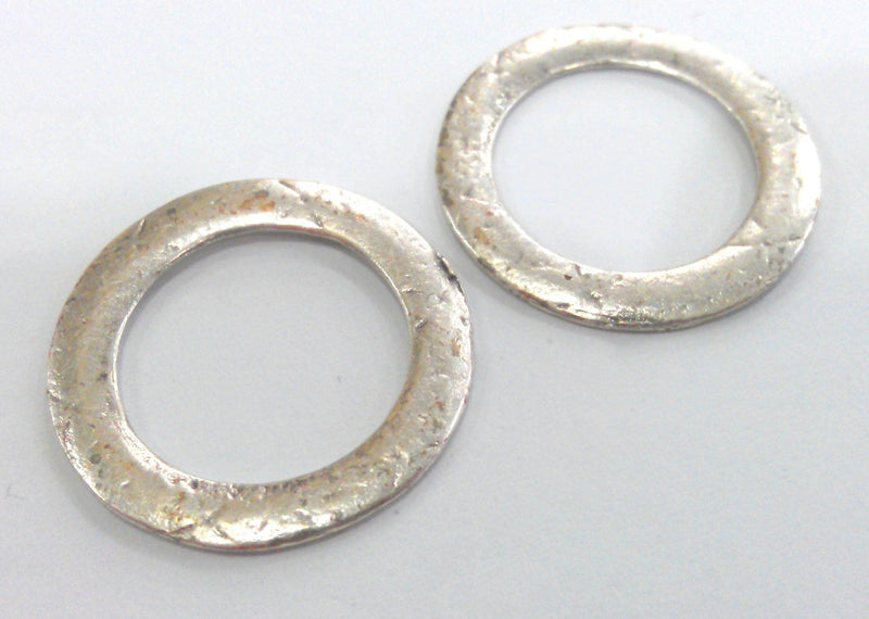 10 Silver Circle Round Connector Antique Silver Plated Round ,Findings 10 Pcs (30 mm) G13815