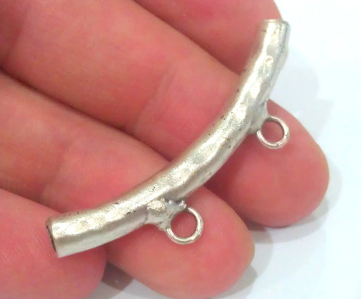 Antique Silver Plated Brass Tube Pendant with  2 Loop Setting ,Findings 45x5 mm  G1519