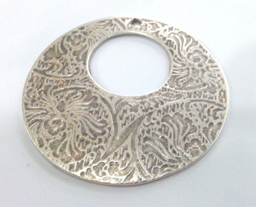 2 Patterned Pendant Silver Plated Metal Medallion Pendants (42 mm) G11071